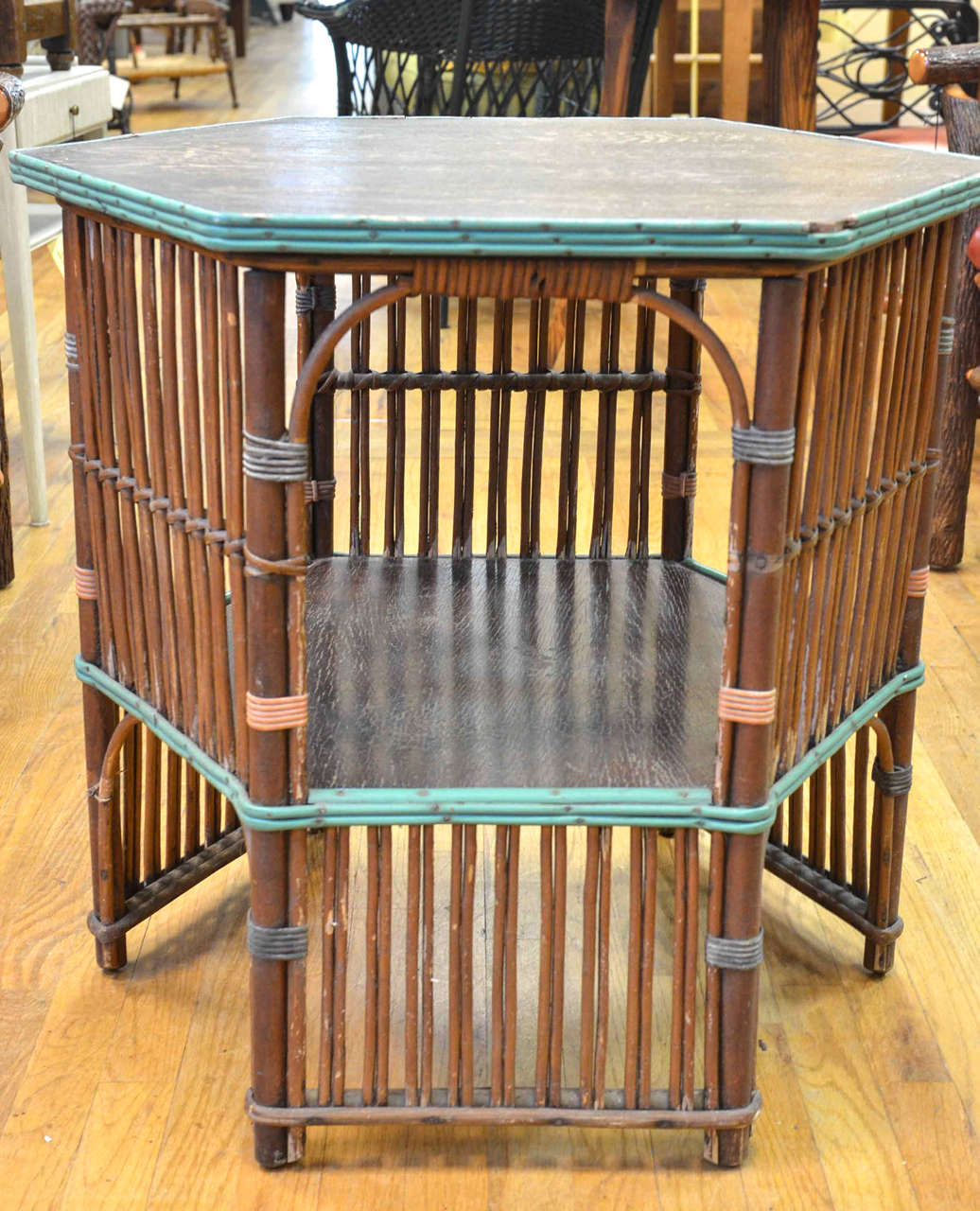 Art Deco Hexagonal American Wicker Vintage Table c 1920